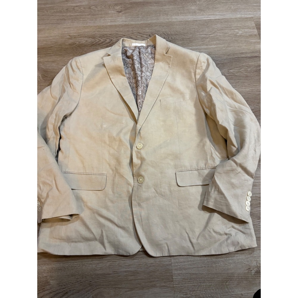 Lauren Ralph Lauren Mens 44R Linen Blazer Tan Beige Paisley Lined Sport Coat